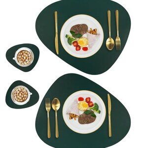 Pair of Forest Green Placemats with Drink Mat